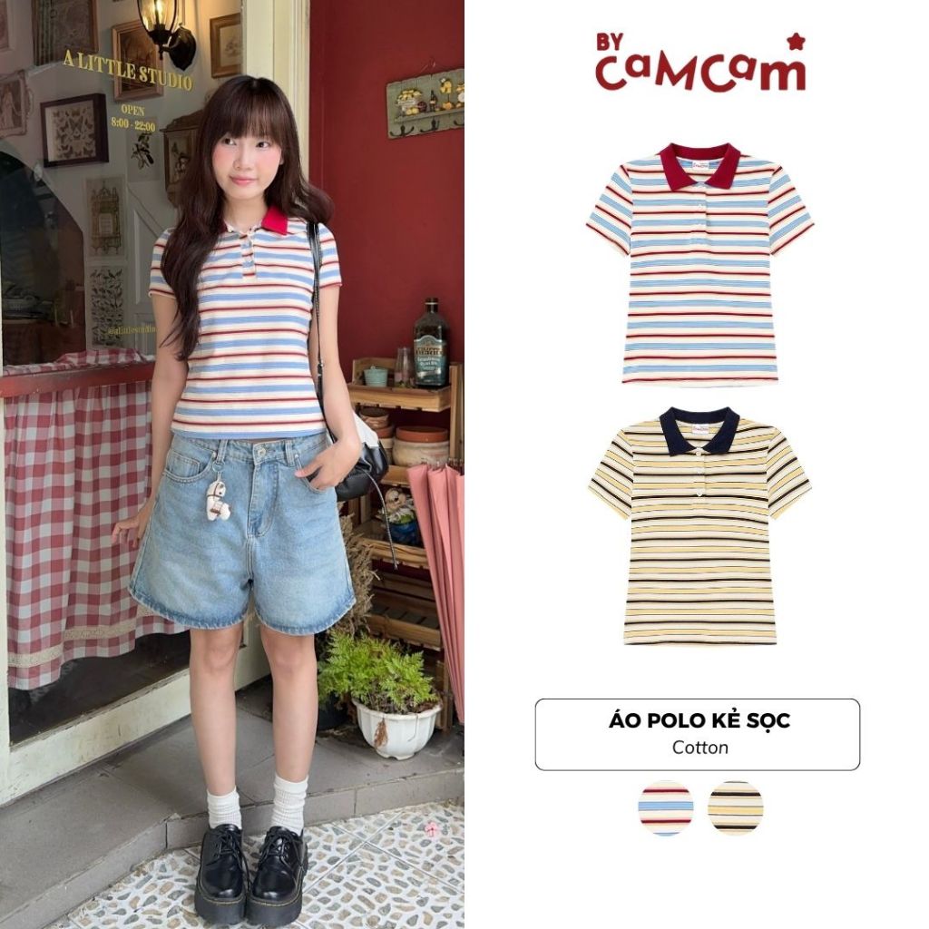 Áo Polo Kẻ Sọc Phối Cổ 𝑩𝒚𝒄𝒂𝒎𝒄𝒂𝒎 Form Fit Nữ Tính APN493