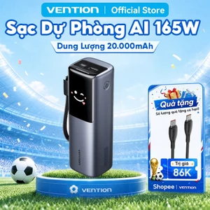 Sạc Dự Phòng 20000mAh 165W Vention, Sẵn Dây Type-C, Màn Hình Thị Mặt Cười AI Cho Điện Thoại, Laptop, Tai Nghe