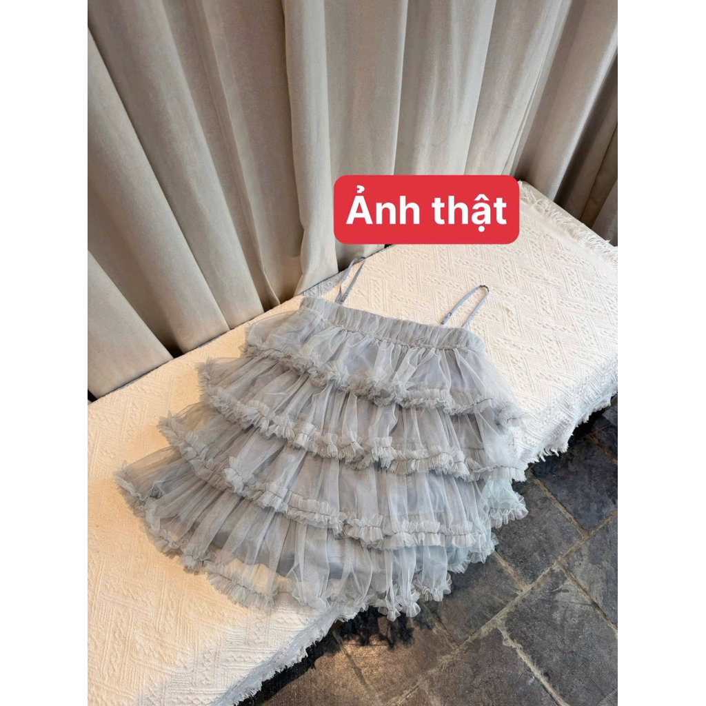Váy 2 dây lưới bèo tầng dạo phố xinh lắm kèm quần bảo hộ