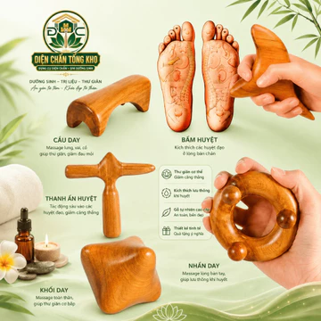 Dụng Cụ Bấm Huyệt Gỗ Bách Xanh, Combo Dụng Cụ Bấm Huyệt Massage Toàn Thân Diện Chẩn Spa Dưỡng Sinh