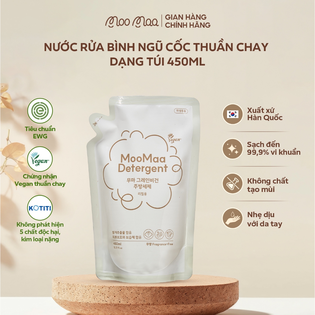 Nước rửa bình ngũ cốc thuần chay Hàn Quốc MooMaa - Túi refill - 450ml
