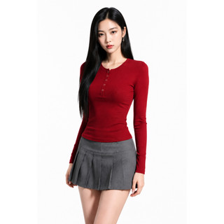 Áo Thun Nữ Rusy Tay Dài Phối Cúc Form Ôm Body Tôn Dáng Chất Thun Borip Co Giãn Mềm Mại TD14