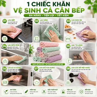 Khăn Lau Bếp Đa Năng Siêu Thấm 2 Mặt, Lau Dầu Mỡ Siêu Sạch, Mềm Mịn, Không Xơ, Không Trầy Xước