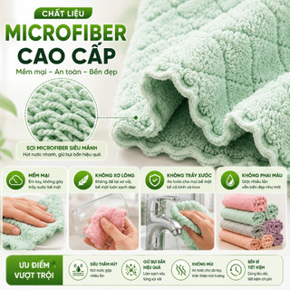 Khăn Lau Bếp Đa Năng Siêu Thấm 2 Mặt, Lau Dầu Mỡ Siêu Sạch, Mềm Mịn, Không Xơ, Không Trầy Xước
