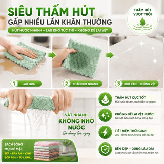 Khăn Lau Bếp Đa Năng Siêu Thấm 2 Mặt, Lau Dầu Mỡ Siêu Sạch, Mềm Mịn, Không Xơ, Không Trầy Xước