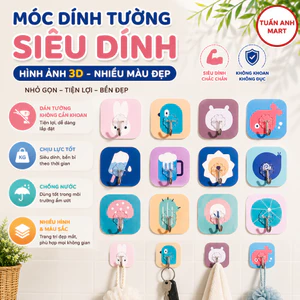 Combo 50 cái Móc Dính Tường - Móc Dán Tường Siêu Dính Hình Ảnh 3D Nhiều Màu Đẹp Chịu lực Tốt