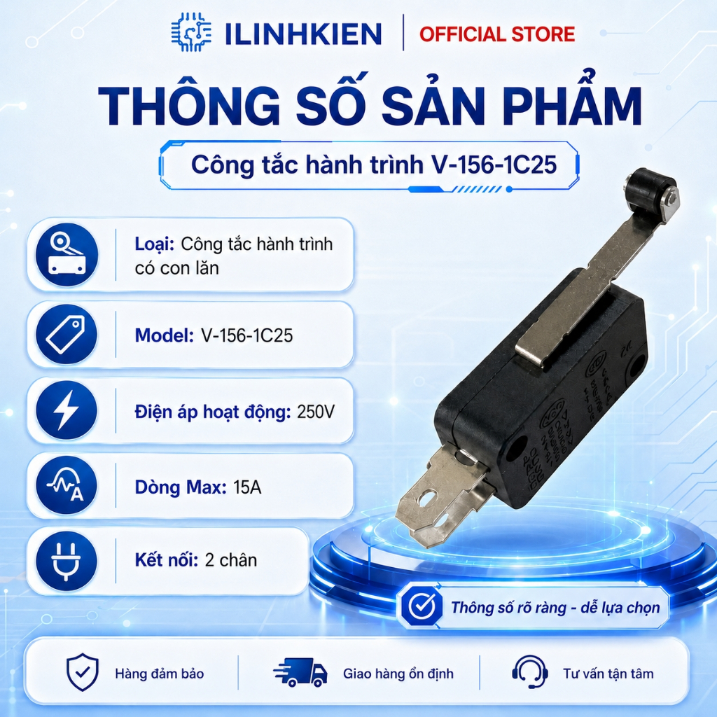 Công tắc hành trình V-156-1C25 15A 250V có con lăn loại tốt ilinhkien