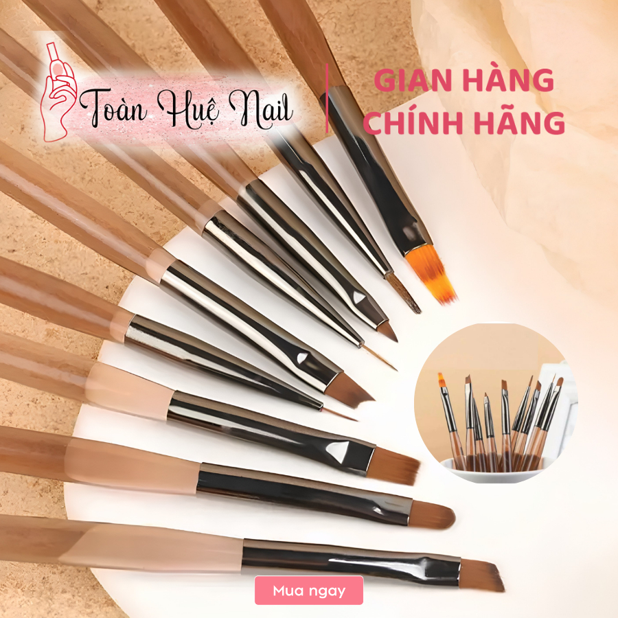 Bộ Cọ Vẽ Nail Chuyên Dụng 9 Cây Cán Trong – Cọ Vẽ Hoa, Kẻ Sợi, Đắp Gel, Đầu Cọ Mảnh Mịn, Phù Hợp Thợ Nail & Học Viên