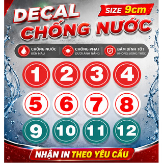 Decal Số Thứ Tự size 9cm chống nước trang trí dán bàn, dán quán trà sữa, cà phê, quán ăn, dán tường, tủ.