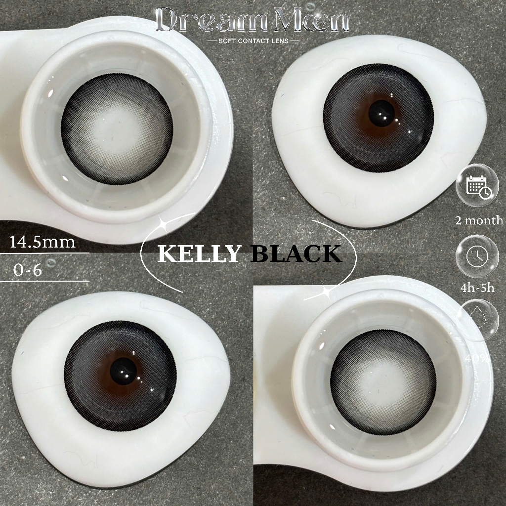 [LENS 6 Tháng] Kính áp tròng DREAMOON Kelly Black có viền, size vừa giãn tự nhiên (Tặng Khay Gương)