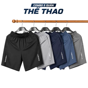 Combo 5 quần đùi nam thể thao chất liệu gió co giãn thoáng mát, túi quần có khóa kéo - đủ size