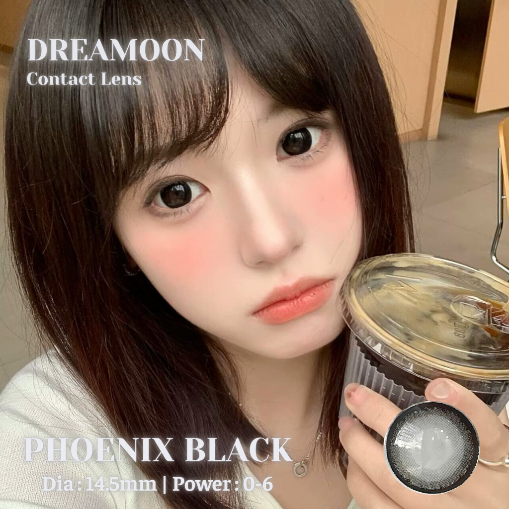 [LENS 6 Tháng] Kính áp tròng DREAMOON Phoenix Black, viền đen, size vừa (Tặng Khay Gương)