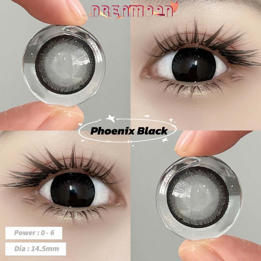 [LENS 6 Tháng] Kính áp tròng DREAMOON Phoenix Black, viền đen, size vừa (Tặng Khay Gương)