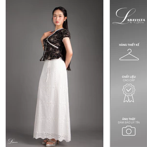 LABAVISTA Chân váy dài dáng A vải xô thêu họa tiết trắng có lót kèm belt phong cách trẻ trung