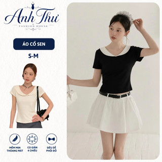 Áo Thun Nữ Cổ Sen Cách Điệu Ôm Body Tôn Dáng Co Giãn 4 Chiều - TL 004