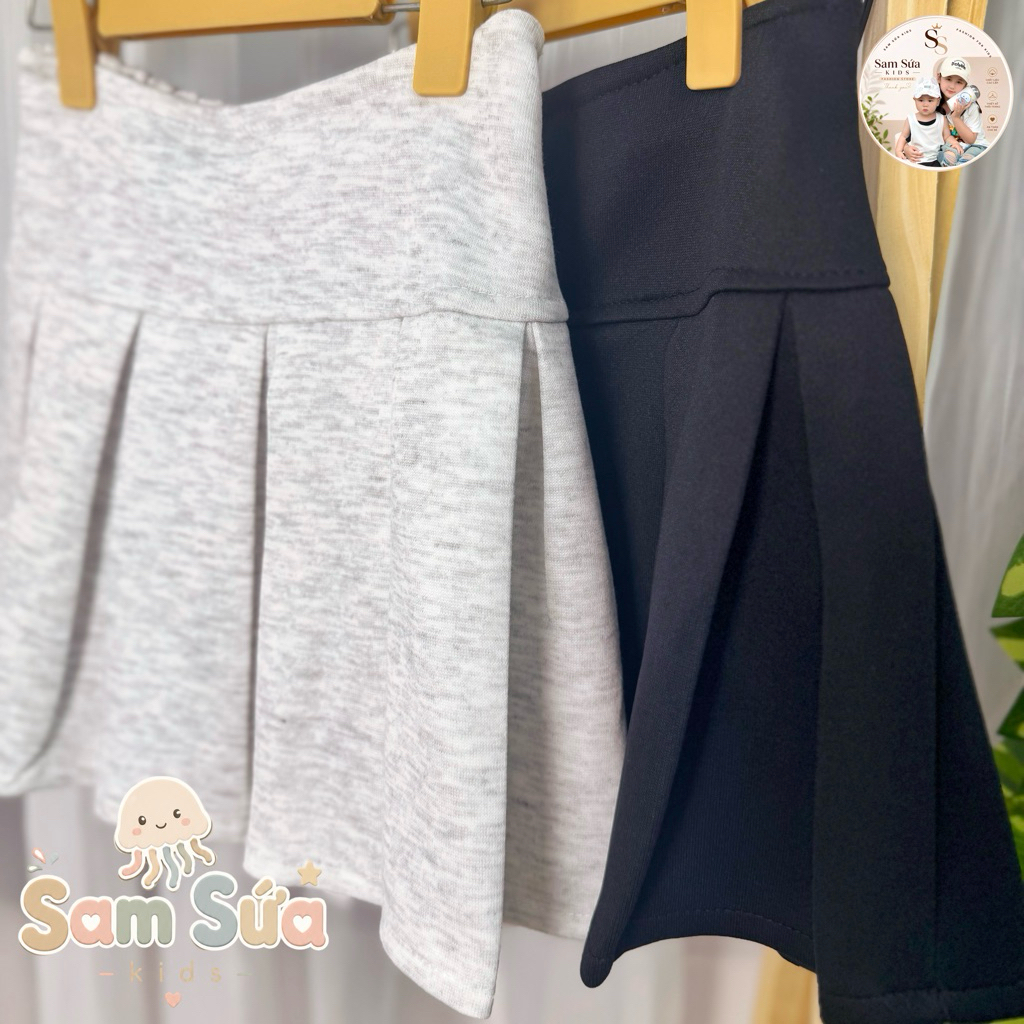 {HÀNG SẴN} 💖 CHÂN VÁY XẾP LY BÉ GÁI – Nỉ Mềm, Cạp Cao Tôn Dáng, Phong Cách Hàn Quốc Xinh Xắn | Sam Sứa Kids