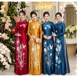 Áo Dài Mẹ Sui Lụa Ruby Thêu, Đính Kết Đá Pha Lê Cổ và Tay. Đủ Size S - 4XL. MC10