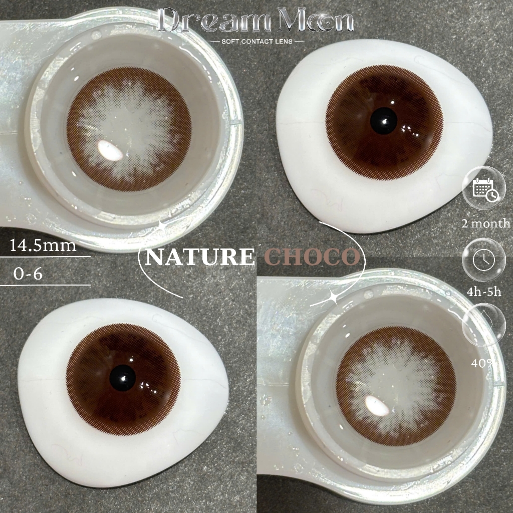 [LENS 6 Tháng] Kính áp tròng DREAMOON Nature Choco giãn tròng tự nhiên, size vừa (Tặng Khay Gương)