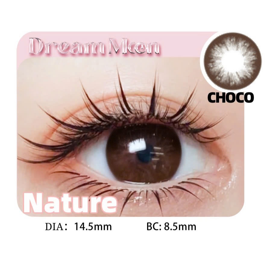 [LENS 6 Tháng] Kính áp tròng DREAMOON Nature Choco giãn tròng tự nhiên, size vừa (Tặng Khay Gương)