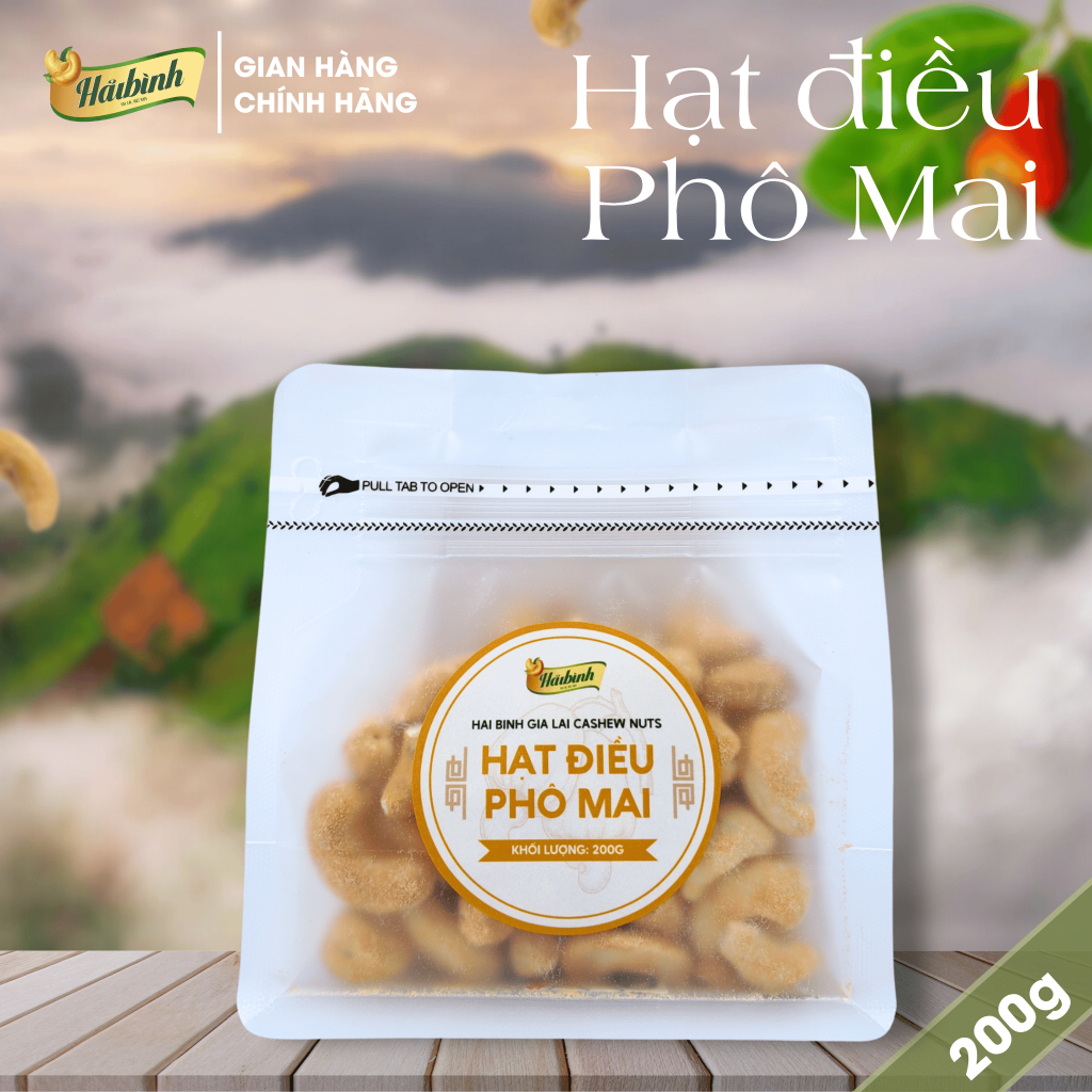 [Mua 1 tặng 1 gói rang củi 50g] Hạt điều tẩm vị Tỏi ớt / Cà phê / Phô mai Hải Bình Gia Lai Túi Zipper 200g