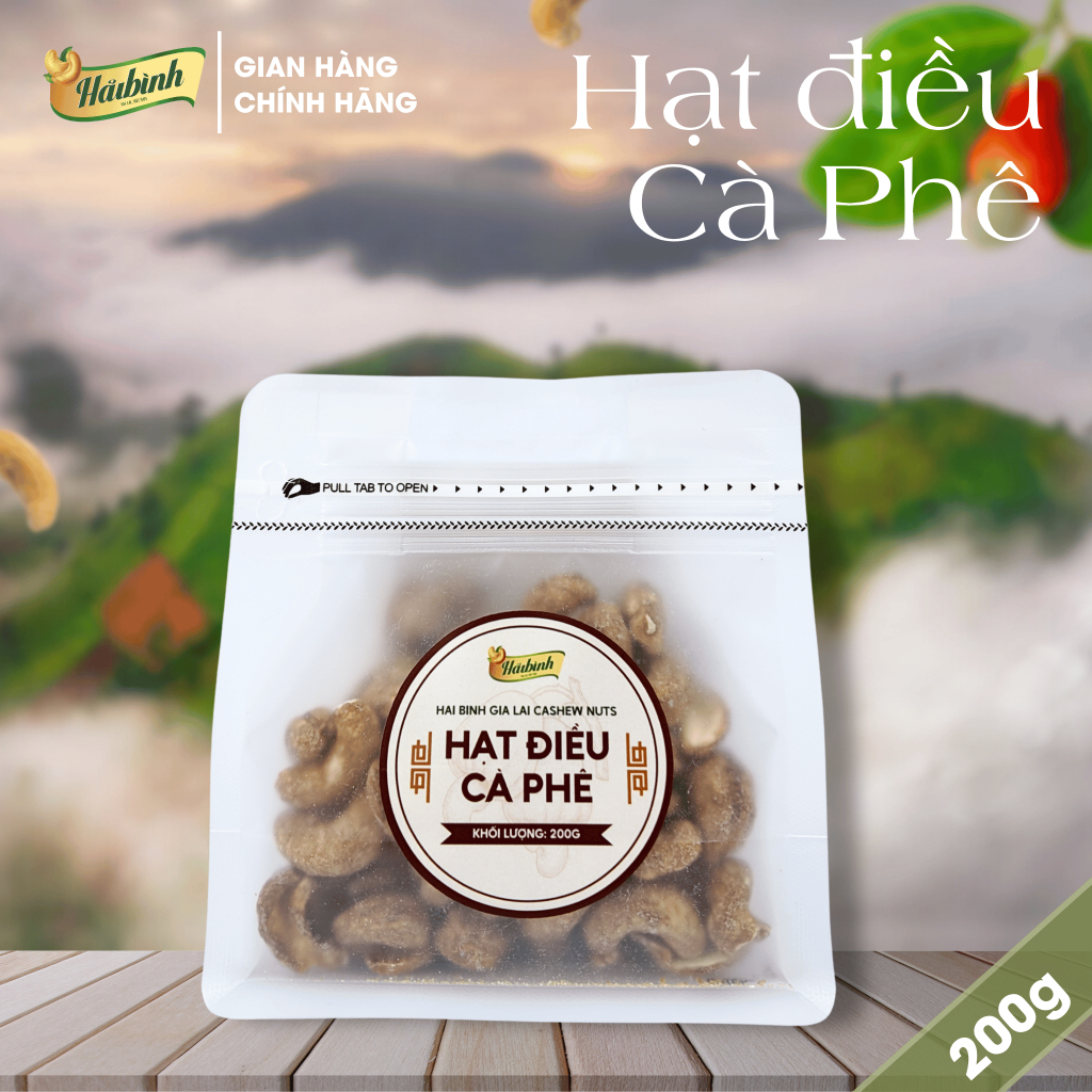 [Mua 1 tặng 1 gói rang củi 50g] Hạt điều tẩm vị Tỏi ớt / Cà phê / Phô mai Hải Bình Gia Lai Túi Zipper 200g