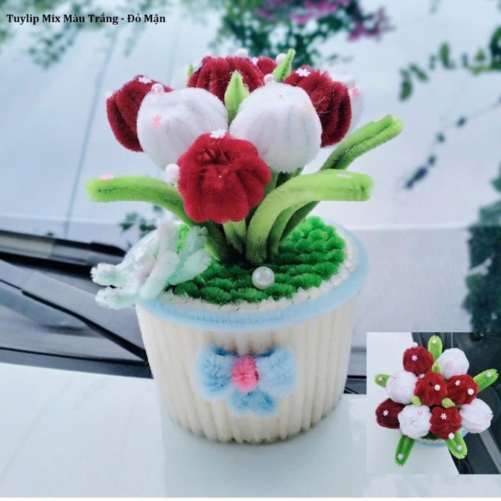 Tuylip, Chậu Hoa Tuylip Kẽm Nhung, Handmade, Chậu Hoa Để Bàn, Chậu Hoa Mini, Trang Trí, Decor, Làm Quà Tặng Ngày Lễ