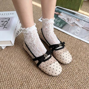 Giày Bệt Lưới Chấm Bi Đính Hoạ Tiết Nơ Xinh Xắn Đi Mùa Hè Thoáng Mát Mã T084