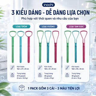 Dụng cụ cạo lưỡi Inochi Okina Pack 3 chiếc nhựa PETG, làm sạch lưỡi, giảm mảng bám, thơm miệng