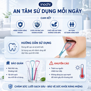 Dụng cụ cạo lưỡi Inochi Okina Pack 3 chiếc nhựa PETG, làm sạch lưỡi, giảm mảng bám, thơm miệng