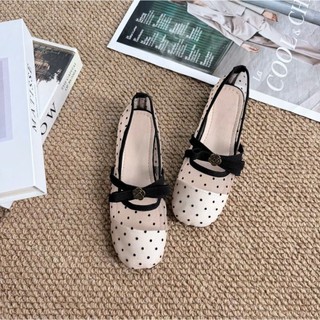 Giày Bệt Lưới Chấm Bi Đính Hoạ Tiết Nơ Xinh Xắn Đi Mùa Hè Thoáng Mát  Mã T084