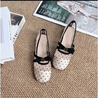 Giày Bệt Lưới Chấm Bi Đính Hoạ Tiết Nơ Xinh Xắn Đi Mùa Hè Thoáng Mát  Mã T084
