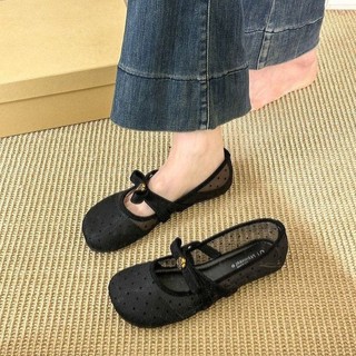 Giày Bệt Lưới Chấm Bi Đính Hoạ Tiết Nơ Xinh Xắn Đi Mùa Hè Thoáng Mát  Mã T084