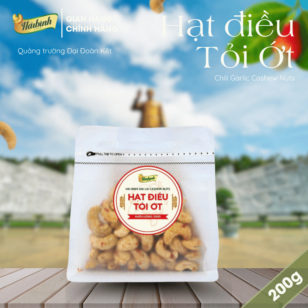 [Mua 1 tặng 1 gói rang củi 50g] Hạt điều tẩm vị Tỏi ớt / Cà phê / Phô mai Hải Bình Gia Lai Túi Zipper 200g