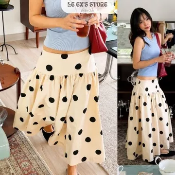 Chân váy dài, chân váy chấm bi dáng xoè phong cách nàng thơ, chân váy nữ đi chơi sang chảnh-V145