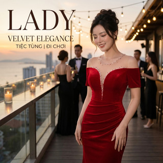 Đầm Dạ Hội Đỏ Lưới Kết Cườm, Bắt Sáng, Tôn Dáng, Sang Trọng, váy dạ hội trung niên, M102