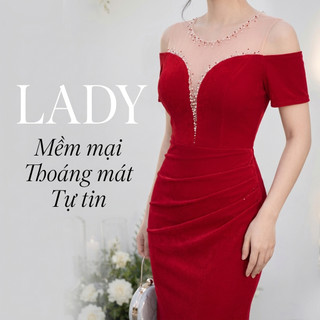 Đầm Dạ Hội Đỏ Lưới Kết Cườm, Bắt Sáng, Tôn Dáng, Sang Trọng, váy dạ hội trung niên, M102
