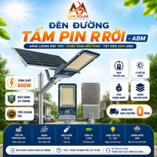 Đèn Đường Năng Lượng Mặt Trời 800W ABM Solar, Tấm Pin Monosilicon, Chống Nước IP68, Sáng 12-16H, Đèn Sân Vườn Ngoài Trời