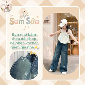 {HÀNG SẴN}💙 QUẦN JEAN BÉ GÁI THÊU NƠ – Dáng Ống Suông Thời Trang, Chất Jean Mềm, Dễ Phối Đồ | Sam Sứa Kids