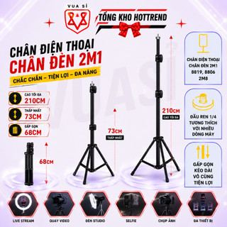 Gậy Livestream Chụp Hình VUASI 2M1,2M8, 8819,8806, Kèm Kẹp Điện Thoại, Đèn Led 3 CHÂN CAO 70CM - 2M1