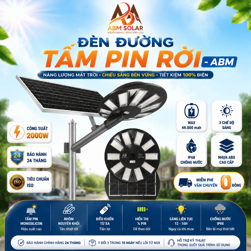 Đèn Đường Năng Lượng Mặt Trời 2000W UFO ABM SOLAR DK75, LED Siêu Sáng Cảm Biến Chuyển Động, Chiếu Sáng Sân Vườn, Bãi Xe