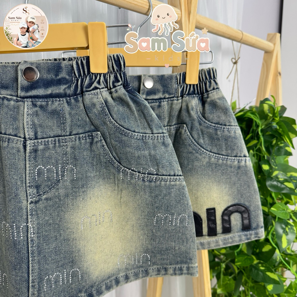 {HÀNG SẴN} 💙 CHÂN VÁY JEAN BÉ GÁI MINMIN – Dáng Chữ A Xinh, Chất Jean Mềm, Phong Cách Năng Động | Sam Sứa Kids