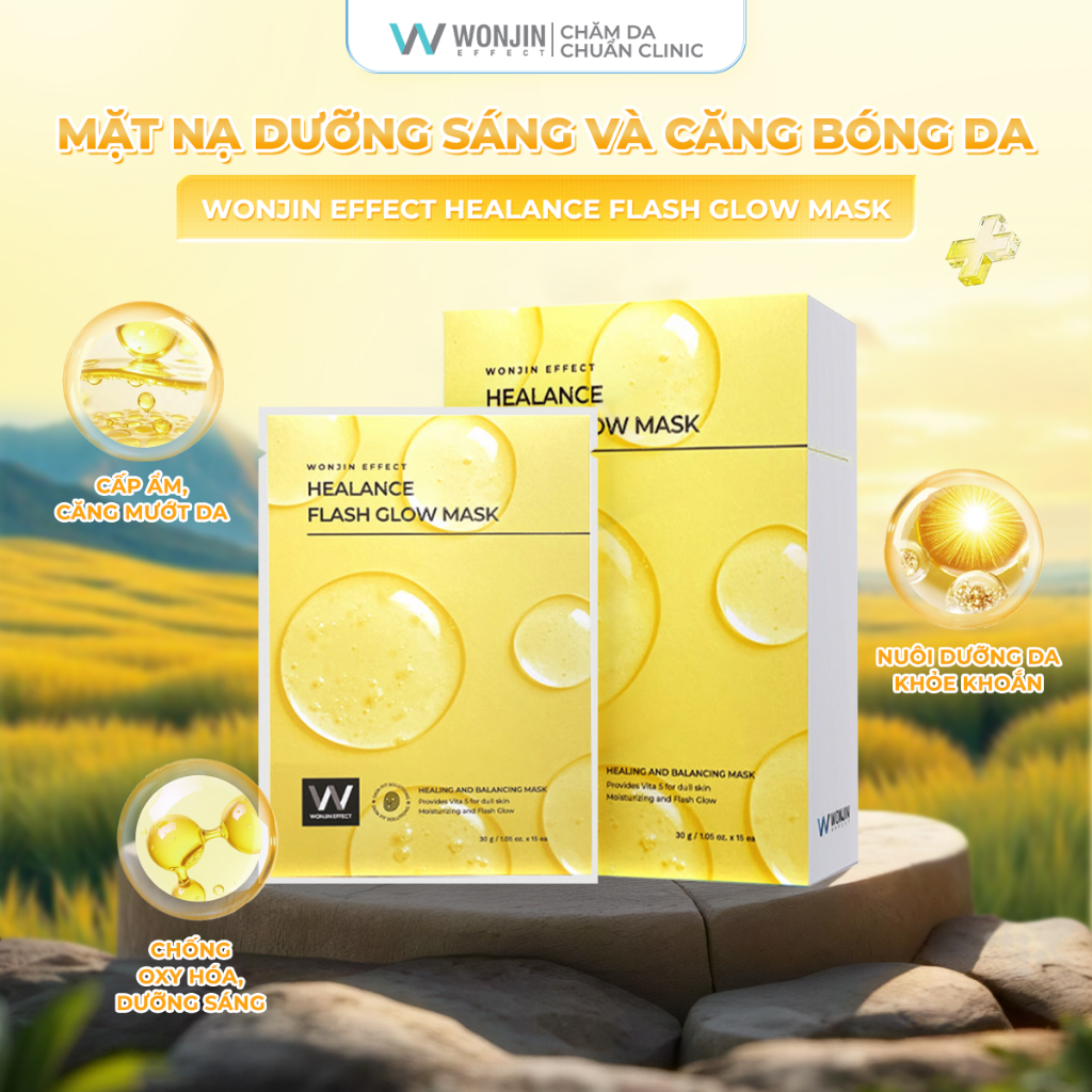 COMBO 2 Hộp Mặt Nạ Hỗ Trợ Dưỡng Sáng Và Căng Bóng Da Wonjin Effect Healance Flash Glow Mask 30g (30gx10)