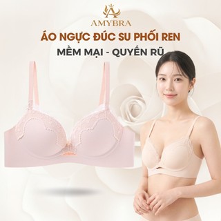 Áo Ngực Nữ Su Phối Ren Tinh Tế, Áo Lót Không Gọng Mút Vừa Nâng Ngực Tự Nhiên AMYBRA A5482