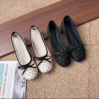 [FORM RỘNG LÙI 1 SZ] Giày Búp Bê Chấm Bi Thiết Kế Nơ Xinh Xắn Phong Cách Ulzzang Mã L224