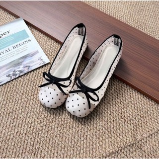 [FORM RỘNG LÙI 1 SZ] Giày Búp Bê Chấm Bi Thiết Kế Nơ Xinh Xắn Phong Cách Ulzzang Mã L224