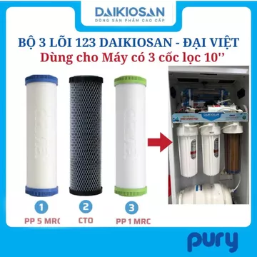 Bộ 3 lõi lọc nước 123 Daikiosan - Đại Việt (PP 5-CTO-PP 1micron) - Dùng cho tất cả máy lọc nước RO Daiko,Makano...
