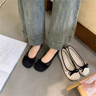 [FORM RỘNG LÙI 1 SZ] Giày Búp Bê Chấm Bi Thiết Kế Nơ Xinh Xắn Phong Cách Ulzzang Mã L224