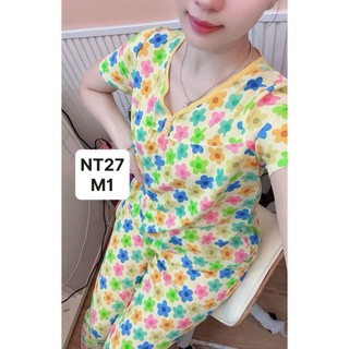 NT27-Tay ngắn quần dài cổ viền V 2 nút tole lanh mặc nhà thấm hút mồ hôi dành cho nữ 45kg-70kg