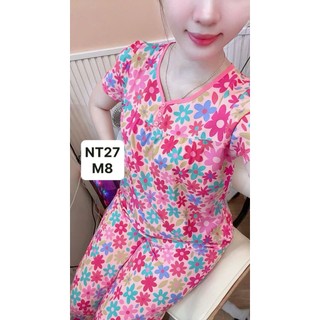NT27-Tay ngắn quần dài cổ viền V 2 nút tole lanh mặc nhà thấm hút mồ hôi dành cho nữ 45kg-70kg