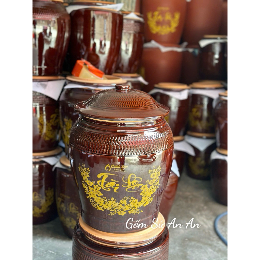 Hũ Đụng Gạo, Chĩnh Gạo Tài Lộc Tráng Men Bóng Gốm Sứ Bát Tràng